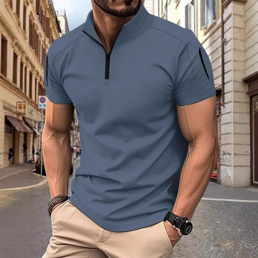 Herren Sportshirt Kurzarm Zip-Hemd Modern