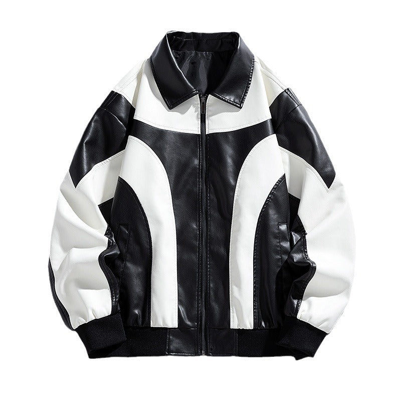 Herren Lederjacke Retro-Style mit Kontrastdetails Schwarz