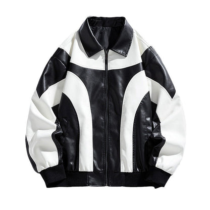 Herren Lederjacke Retro-Style mit Kontrastdetails Schwarz
