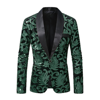 Herren Blazer Eleganter Pailletten Anzug mit Floralmuster