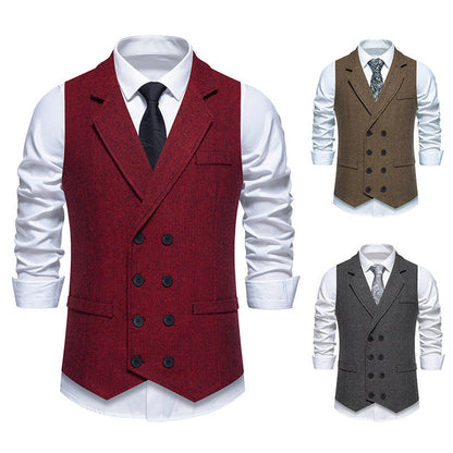 Herren Weste Klassisch Fischgratmuster Elegant Schwarz