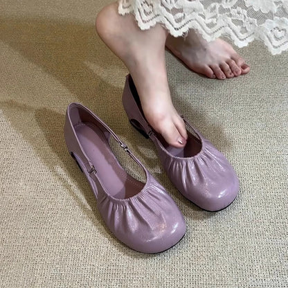 Damen Ballerinas Elastisch Falten-Design Anpassbarer Riemen
