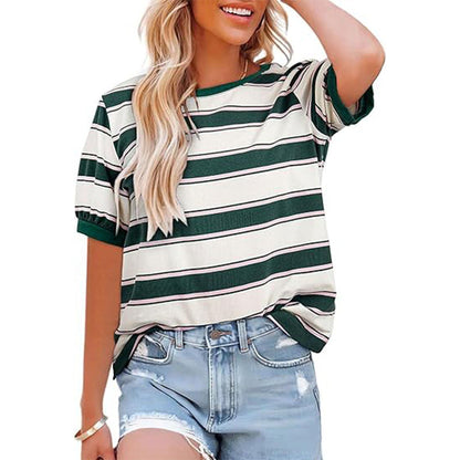 Damen T-Shirt Kurzarm Streifen Rundhals Modern