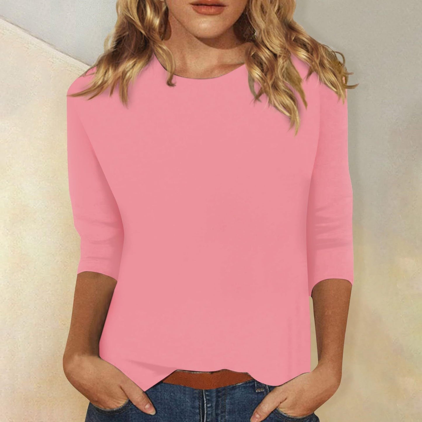 Damen T-Shirt Rundhals Einfarbig Kurzarm