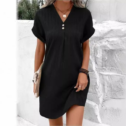 Kurzarm Kleid Damen Sommerkleid Knopfleiste Modern