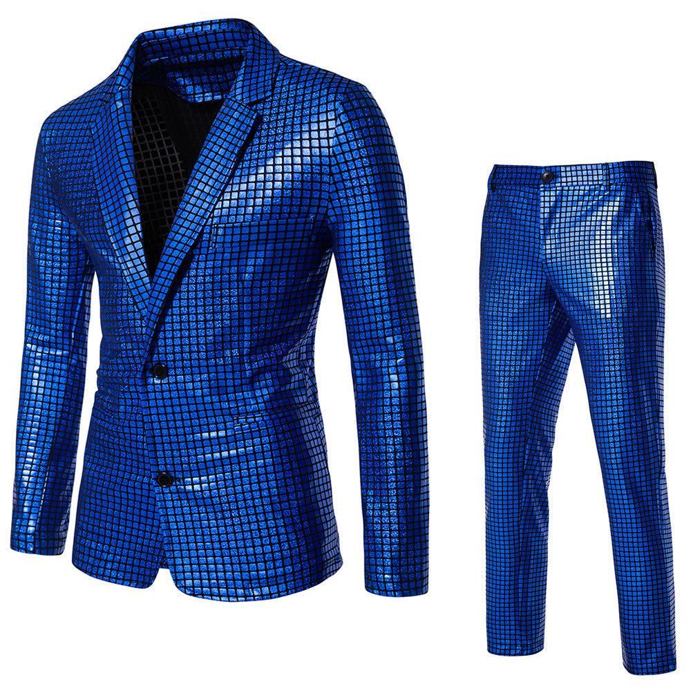 Herren Disco-Anzug Glitzernd Quadratmuster Partyanzug