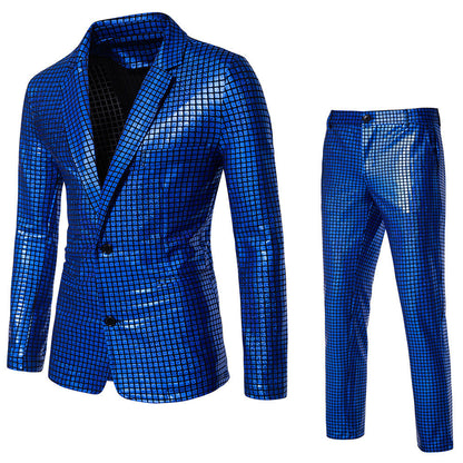 Herren Disco-Anzug Glitzernd Quadratmuster Partyanzug