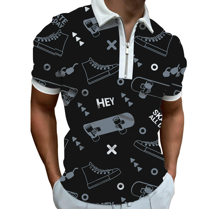 Herren Poloshirt Modern Grafisches Muster Reißverschluss