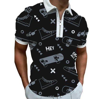 Herren Poloshirt Modern Grafisches Muster Reißverschluss