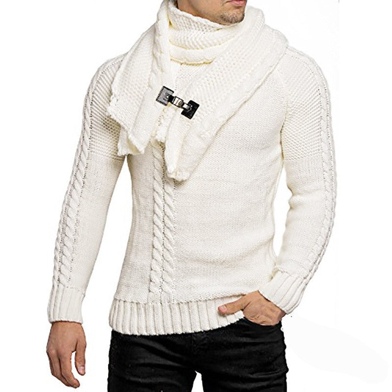 Herren Strickpullover Zopfmuster mit Schal Modern