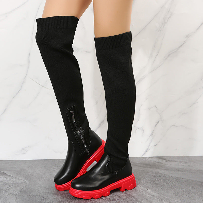 Damen Stiefel Overknee Reißverschluss Robust Winter
