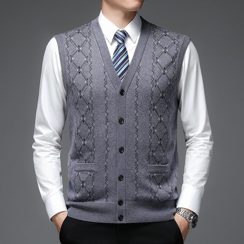 Herren Strickweste Rautenmuster Elegante Schalkragen - BerlinGlamour