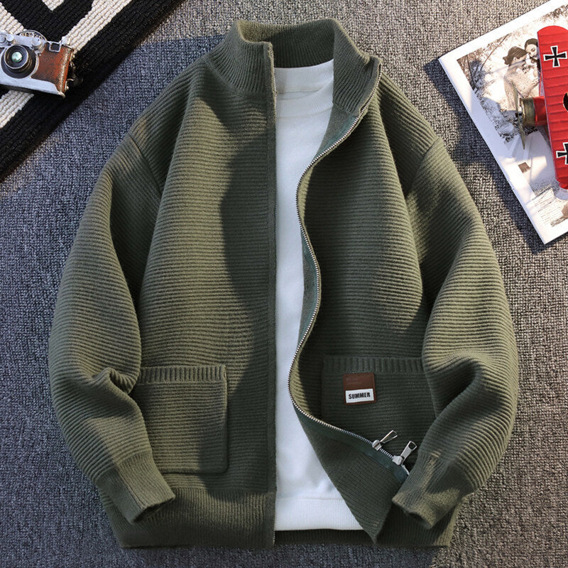Herren Strickjacke Gemustert Mit Kragen Und Taschen - BerlinGlamour
