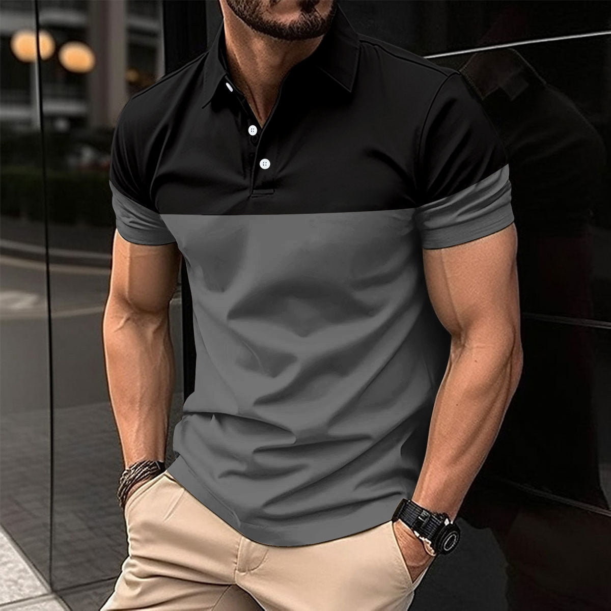 Herren Polohemd Kurzarm Modern Farbblock