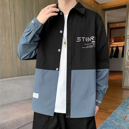 Herren Hemdjacke Modern Farbblock Design Slim Fit
