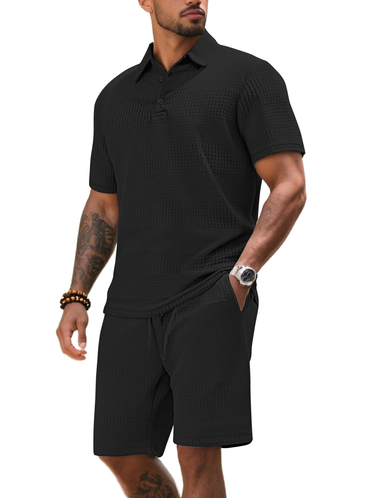 Herren Freizeitanzug Kurze Hose Poloshirt Sportlich Modern