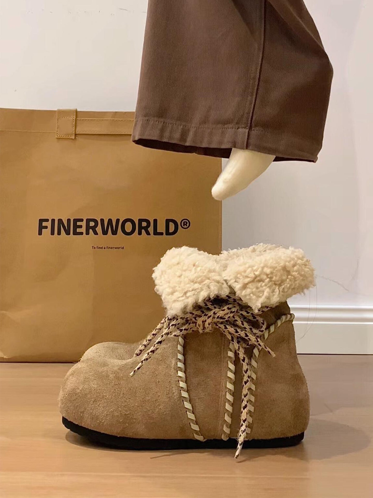 Damen Fleece Boots Warm Gefüttert Schnürsenkel