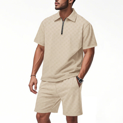 Herren Sportshirt Kurzarm mit Reißverschluss und Sportshorts