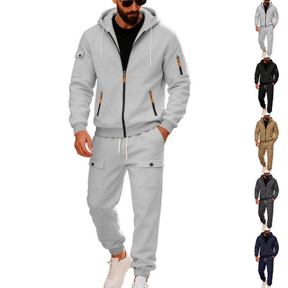 Sportliches Herren-Outfit Hoodie und Cargohose Set Grau - BerlinGlamour