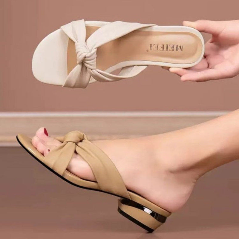 Damen Slipper Komfort Blockabsatz Knotendesign Modern - BerlinGlamour