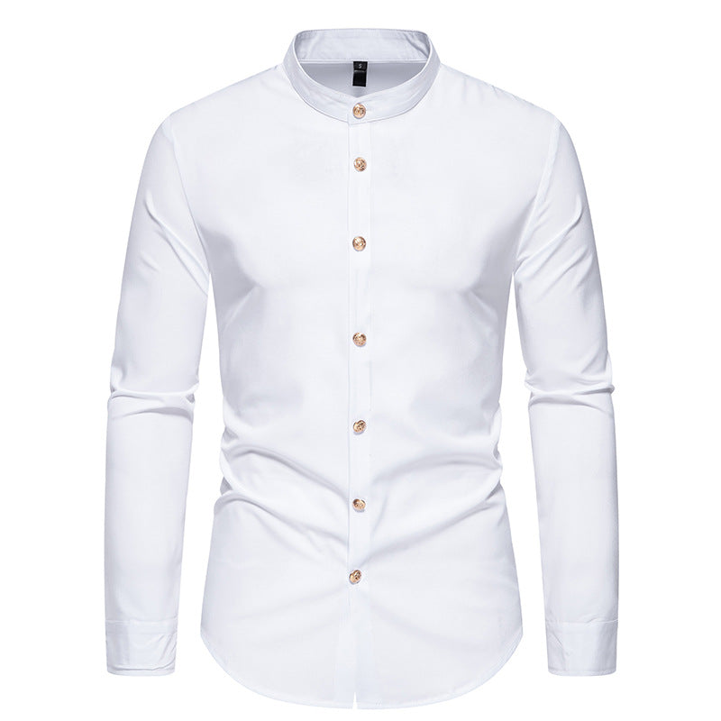 Herren Hemd Langarm Moderner Stehkragen Elegantes Design