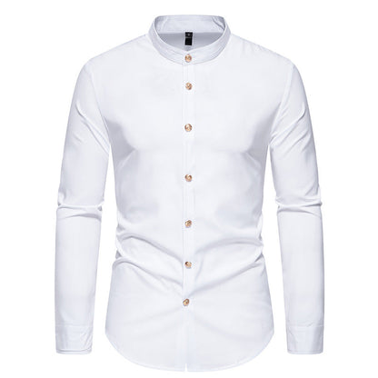 Herren Hemd Langarm Moderner Stehkragen Elegantes Design