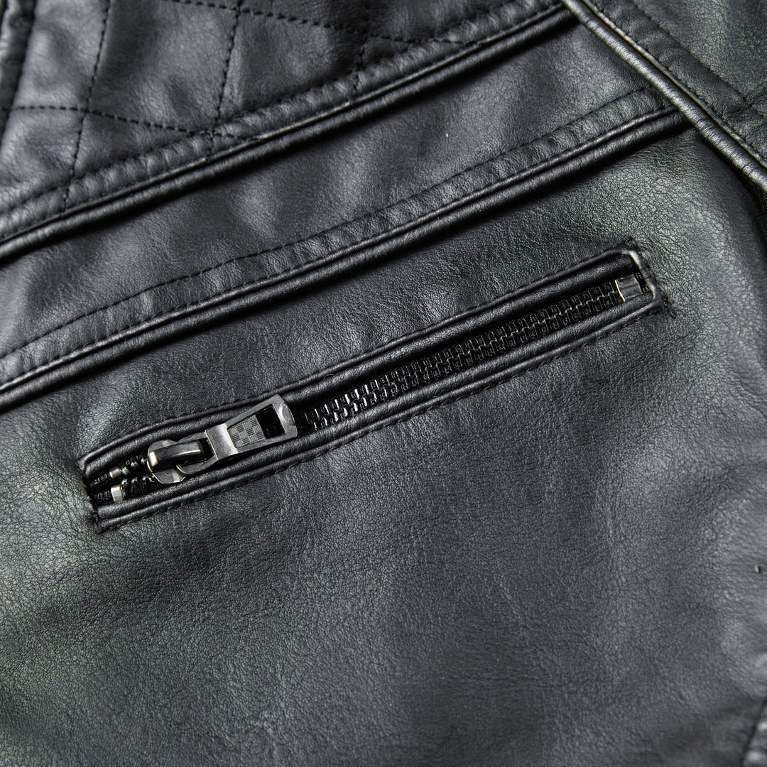 Herren Lederjacke Schwarz Kunstleder Modern