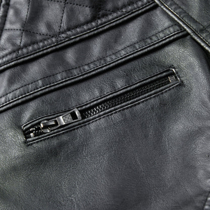 Herren Lederjacke Schwarz Kunstleder Modern