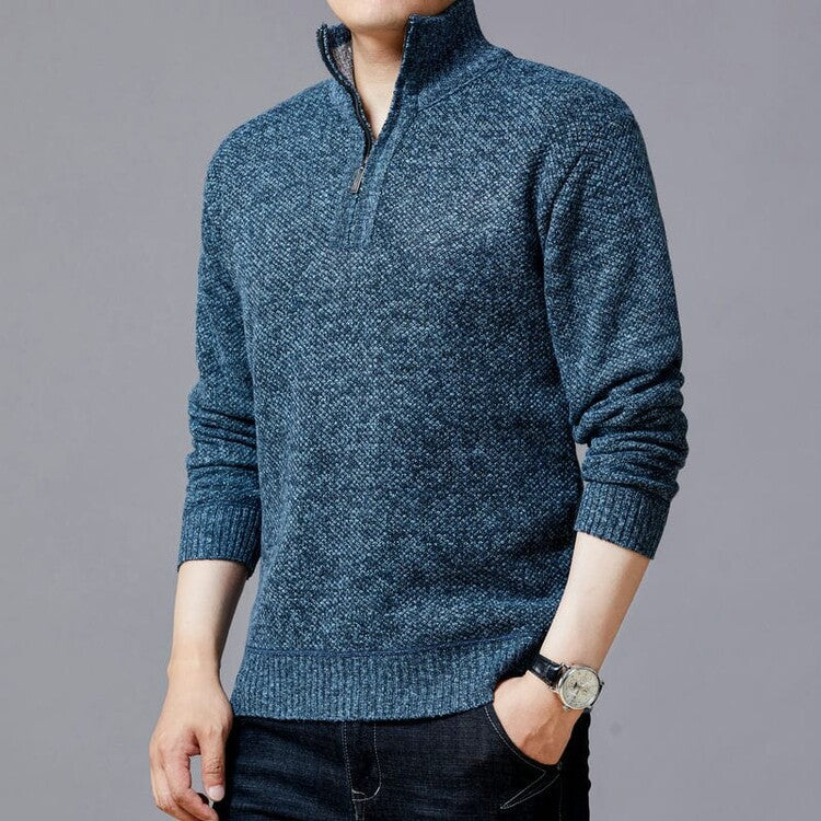 Herren Strickpullover Moderner Stehkragen Grobstrick Optik
