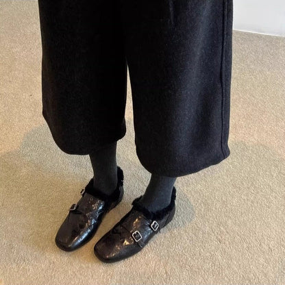 Damen Mokassins Weich Schnalle Lederschuhe Modern