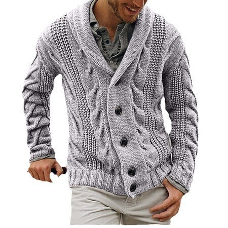 Herren Strickjacke Modern Kabelmuster Großer Schalkragen