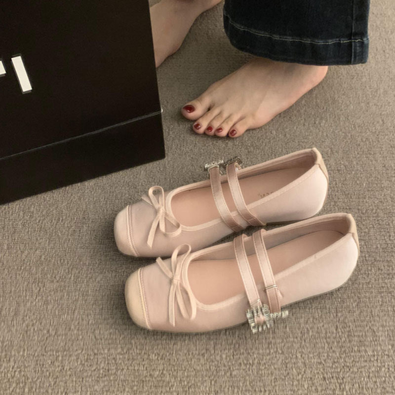 Damen Ballerinas Doppelriemen Schleifendetail Elegant
