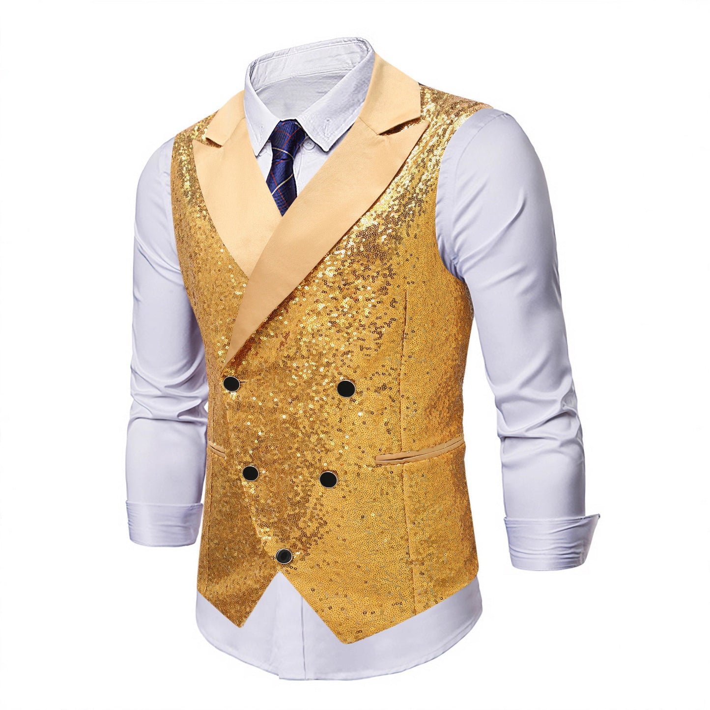 Herren Weste Glitzer Pailletten Schwarz Party