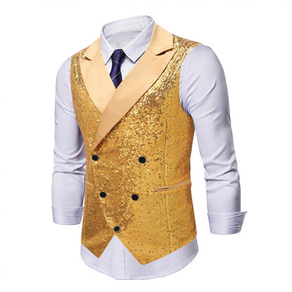 Herren Weste Glitzer Pailletten Schwarz Party