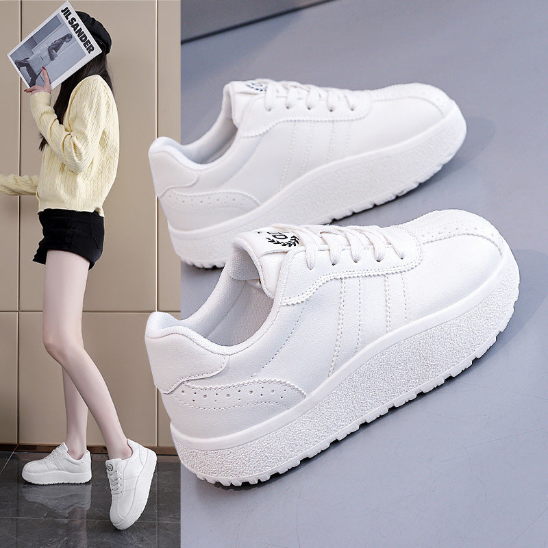 Damen Sneaker Bequem Laufsohle Dick Weiss Elegant - BerlinGlamour