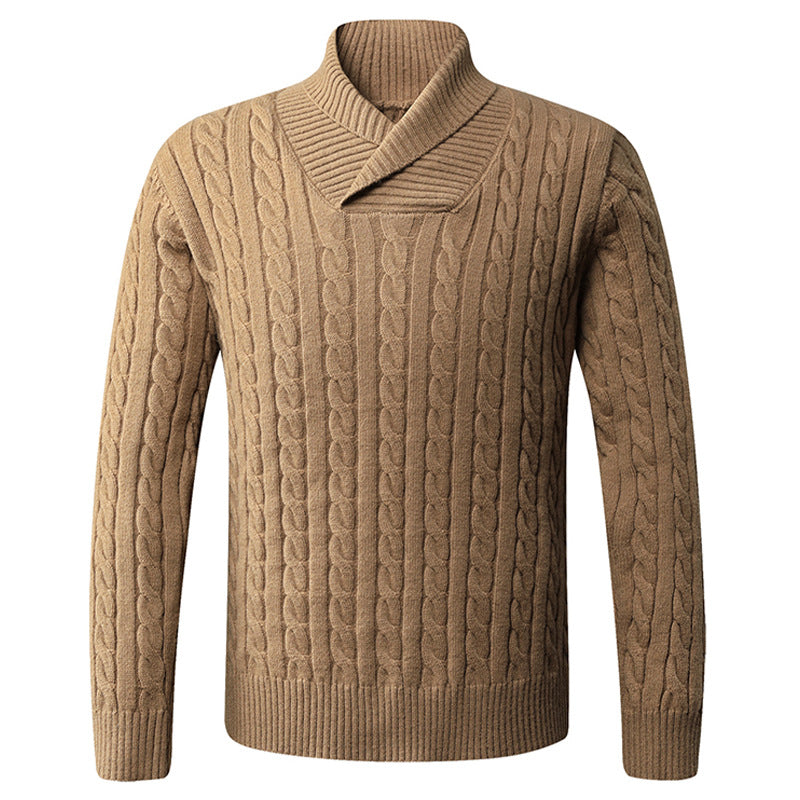 Herren Pullover Grobstrick Modern mit Schalkragen und Zopfmuster