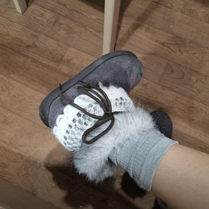 Damen Hausschuhe Flauschig Warm mit Kunstfell Spitze