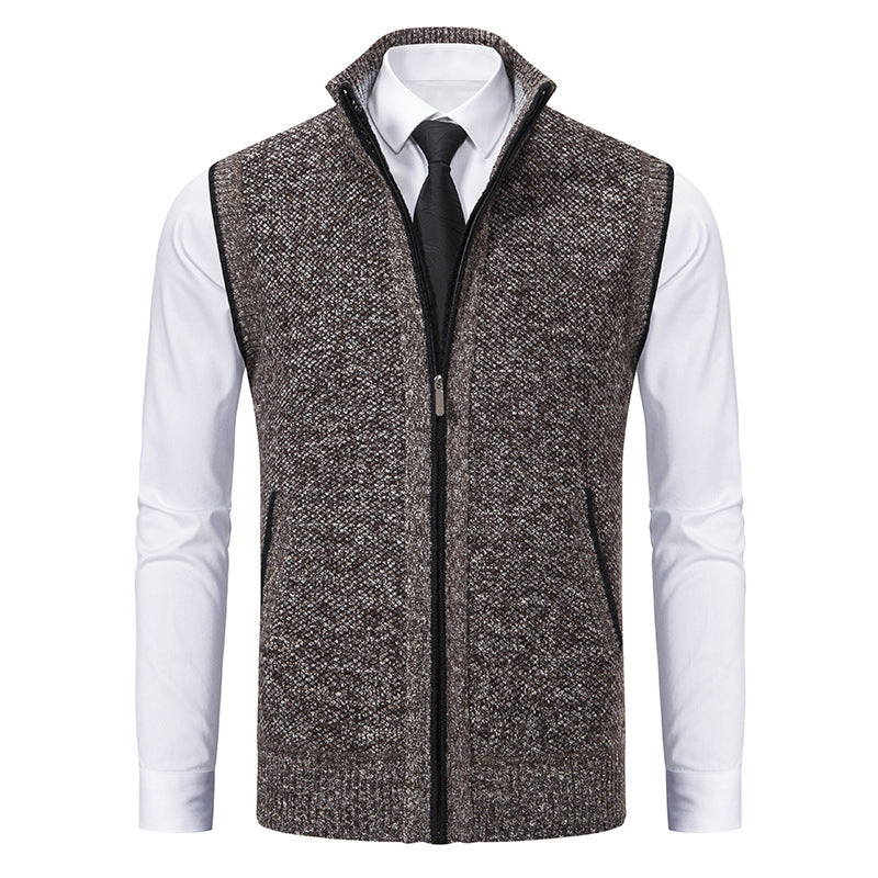 Herren Strickweste Elegant Hochkragen Reißverschluss Taschen
