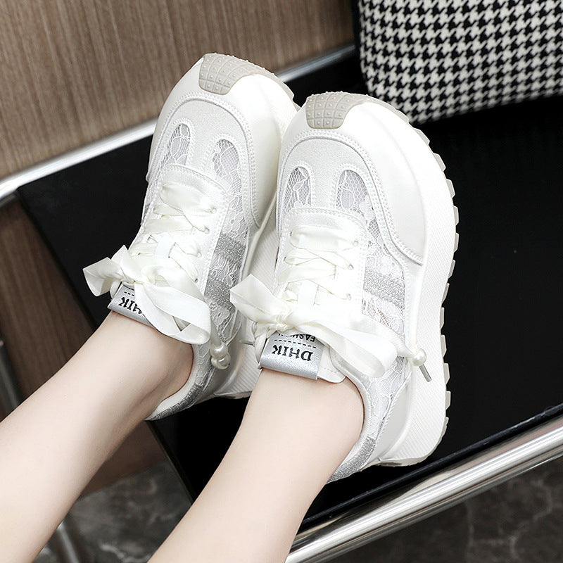 Damen Plateau Sneaker Gemustert Elegant Schnürsenkel