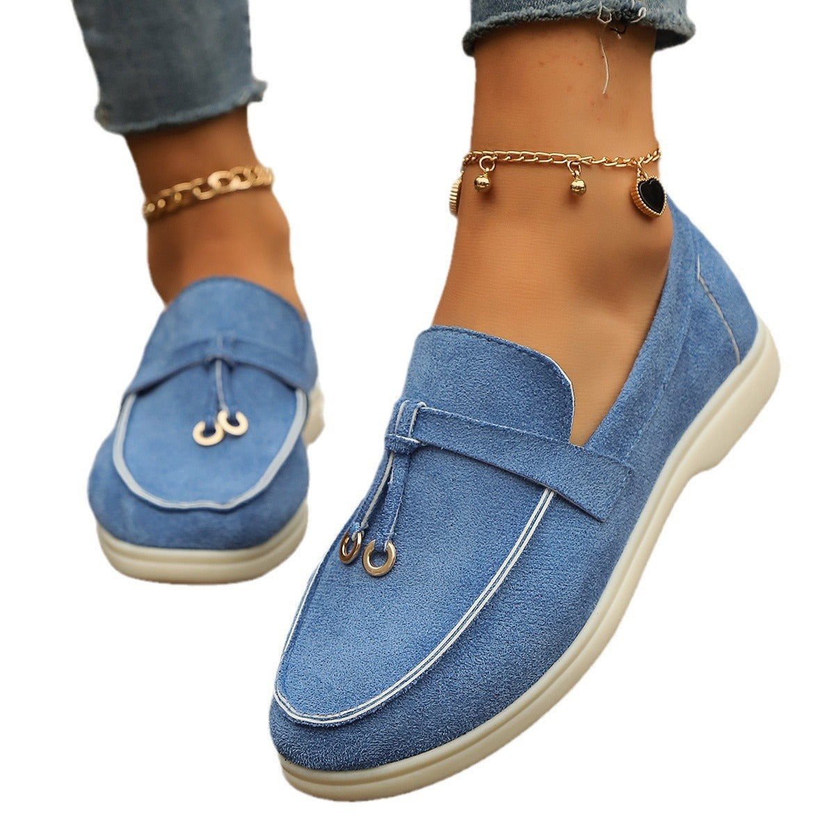 Damen Mokassin Schuhe Modern Gold Dekor