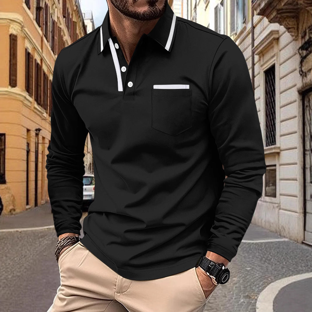 Herren Polohemd Langarm Elegant Kontrastdetails Modern - BerlinGlamour