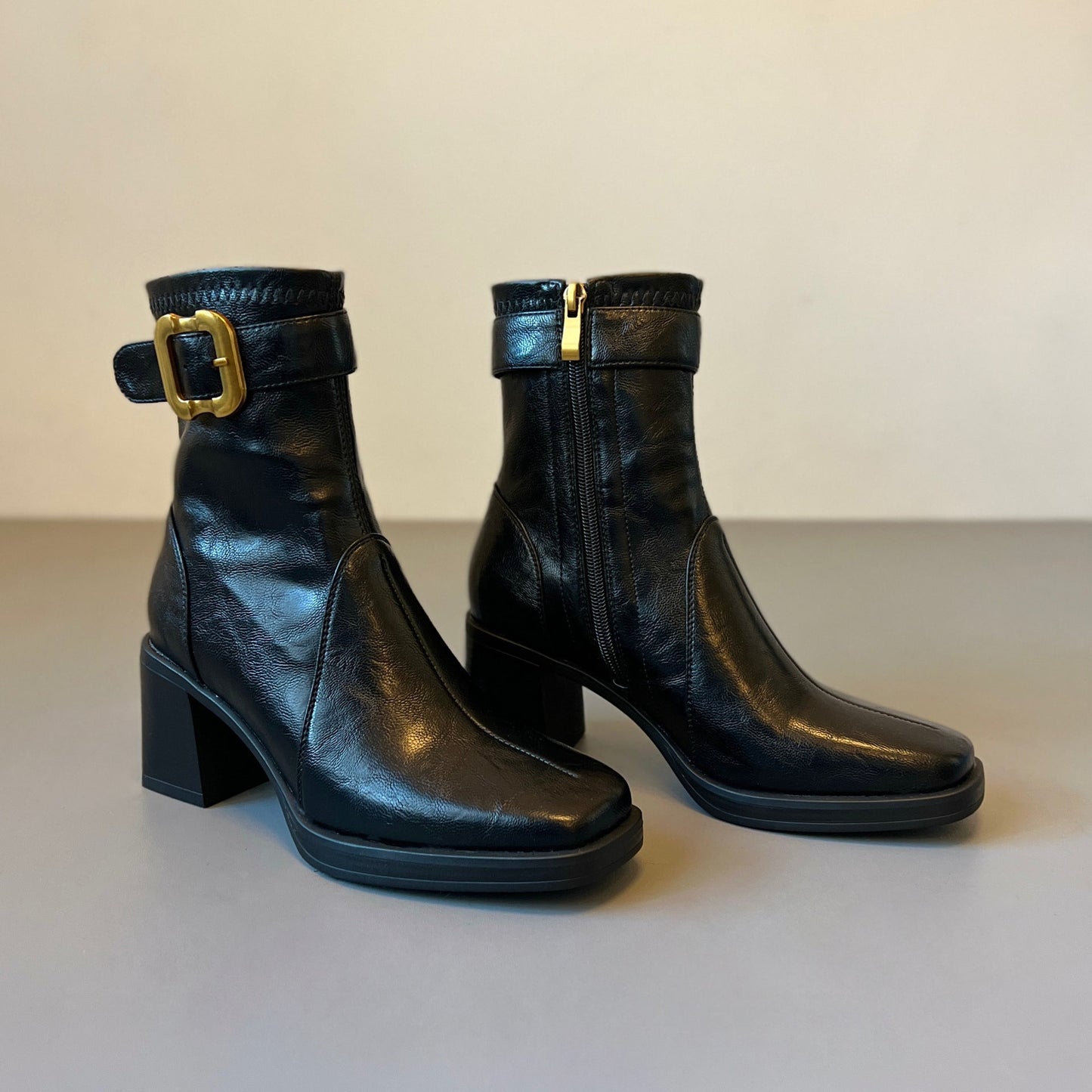 Damen Ankle Boots Schnalle Schwarz Elegante Stiefel
