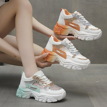 Damen Sneaker Chunky Glitzer Ergonomisch Comfort