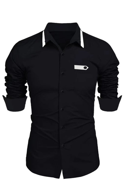 Herren Langarmhemd Modern mit Kragen und Taschen Elegant