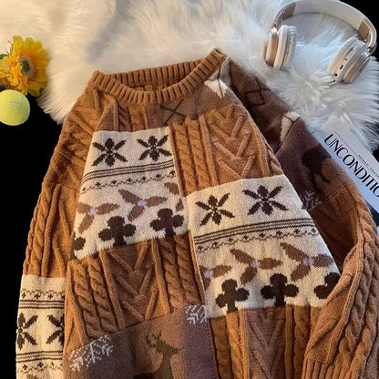Grobstrickpullover Damen Gemustert Trendig Modern