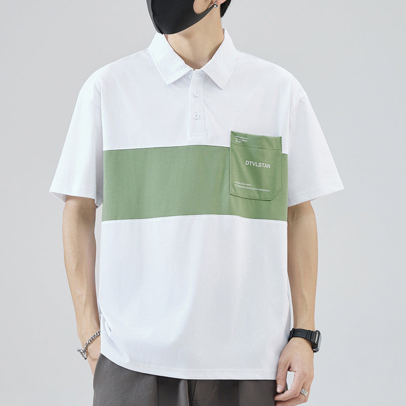 Herren Poloshirt Farbblock Modern mit Brusttasche