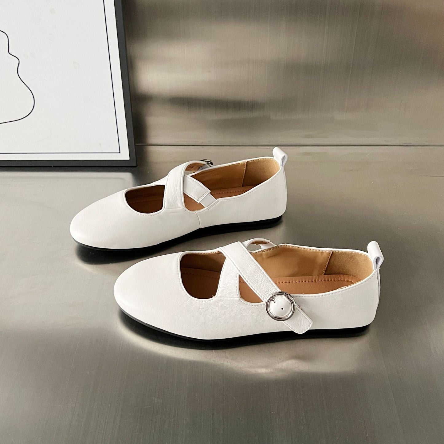 Damen Ballerinas Elegante Schnalle Riemen Schuhe
