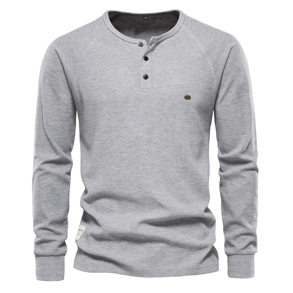 Herren Langarmshirt Modern mit Knopfleiste und Struktur Oberfläche