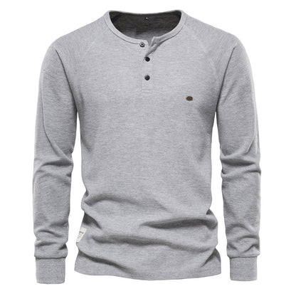 Herren Langarmshirt Modern mit Knopfleiste und Struktur Oberfläche