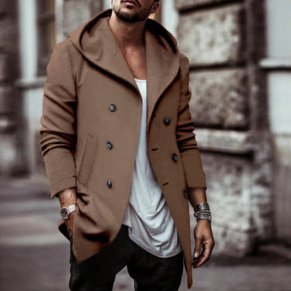 Herren Doppelreiherjacke Modern mit Kapuze und edlen Details